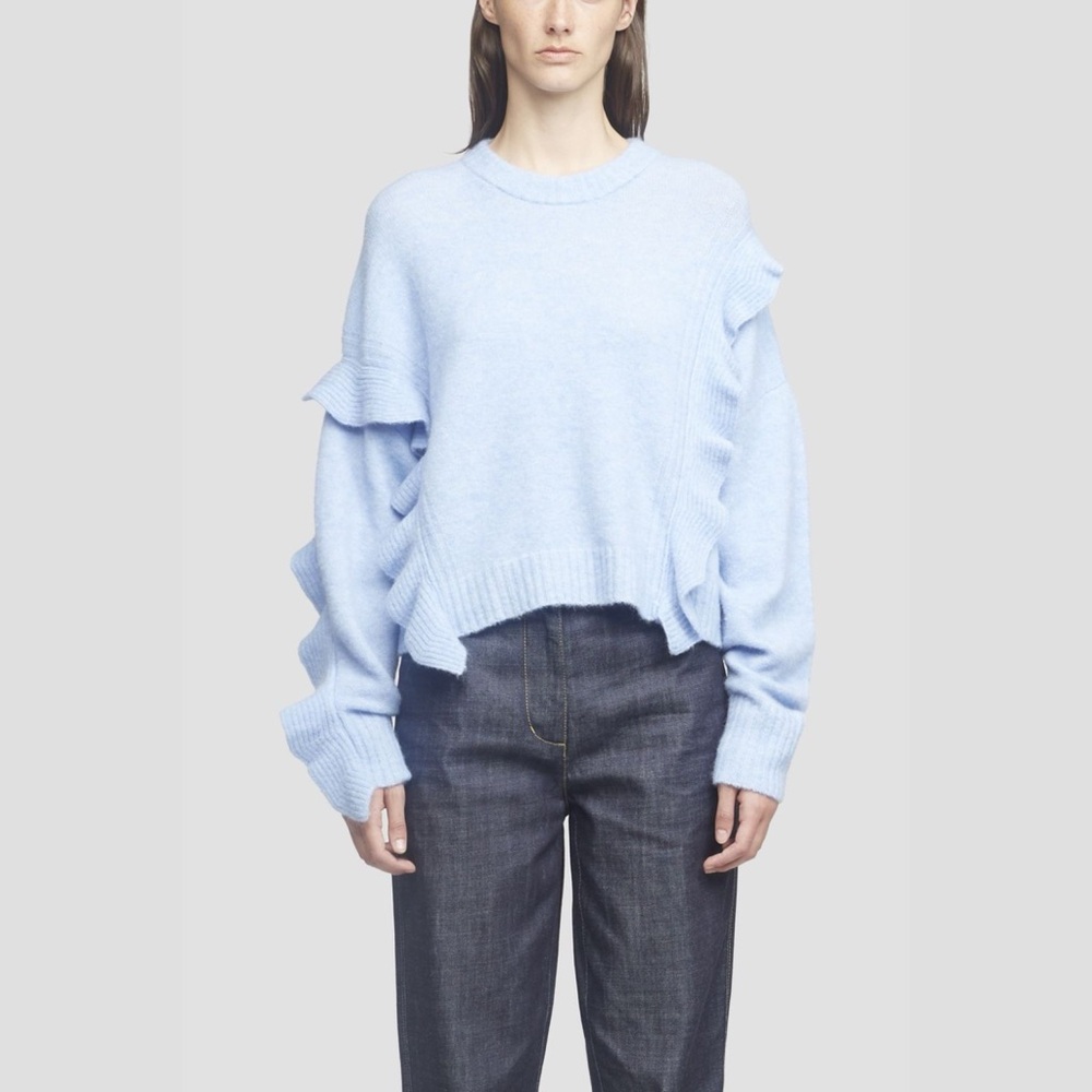 3.1 Phillip Lim Lofty Cropped Ruffle Pullover in Blue Medium